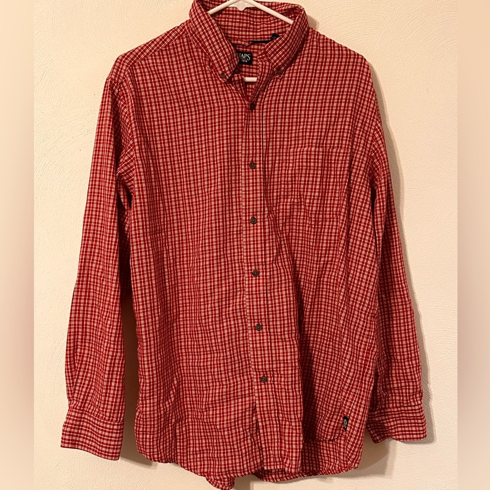 Chaps Red Check Button Down Shirt Size Large Classic Fit Long Sleeve